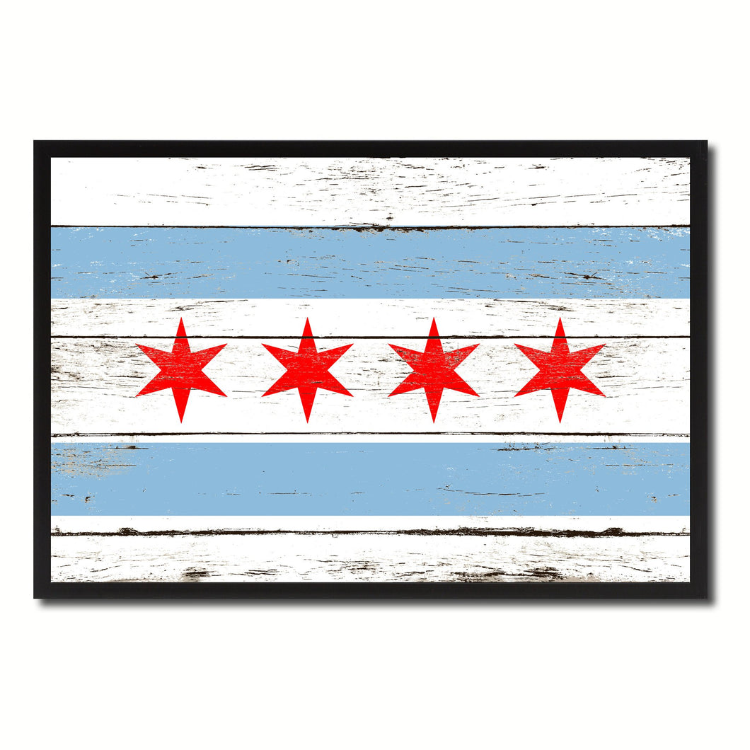 Chicago City Illinois State Flag Vintage Canvas Print with Black Picture Frame Home Decor Wall Art Collectible Decoration Artwork Gifts