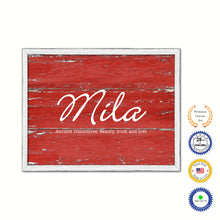 Load image into Gallery viewer, Mila Name Plate White Wash Wood Frame Canvas Print Boutique Cottage Decor Shabby Chic
