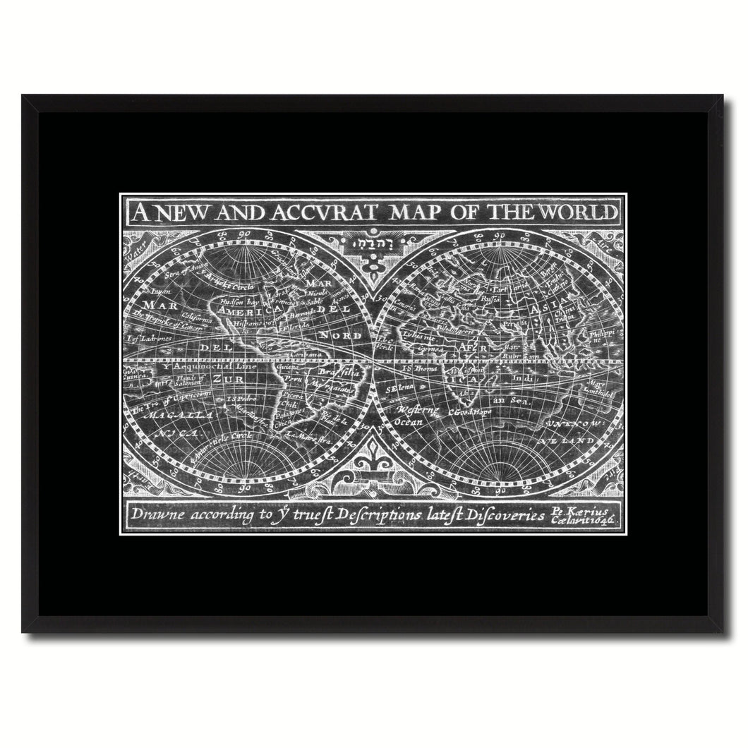 The World Vintage Monochrome Map Canvas Print, Gifts Picture Frames Home Decor Wall Art