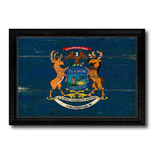 Load image into Gallery viewer, Michigan State Vintage Flag Canvas Print with Black Picture Frame Home Decor Man Cave Wall Art Collectible Decoration Artwork Gifts
