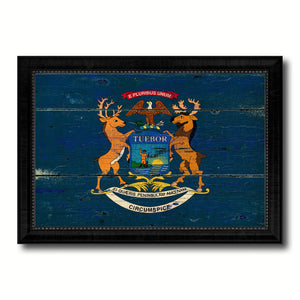 Michigan State Vintage Flag Canvas Print with Black Picture Frame Home Decor Man Cave Wall Art Collectible Decoration Artwork Gifts