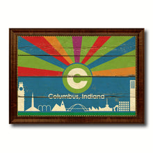 Load image into Gallery viewer, Columbus City Indiana State Vintage Flag Canvas Print Brown Picture Frame
