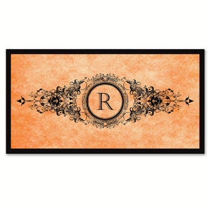 Alphabet Letter R Orange Canvas Print, Black Custom Frame