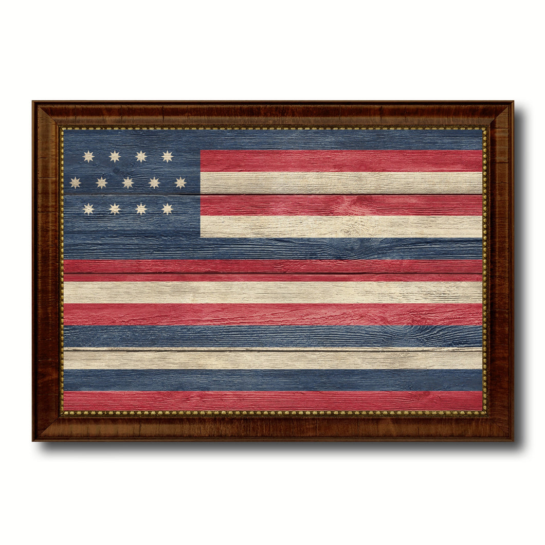 Serapis John Paul Joans Historical Revolutionary flag Texture Canvas Print with Brown Picture Frame Home Decor Wall Art Gifts