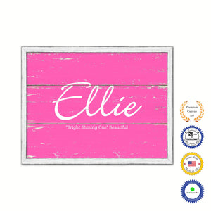 Ellie Name Plate White Wash Wood Frame Canvas Print Boutique Cottage Decor Shabby Chic