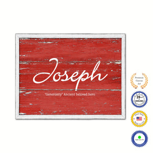 Joseph Name Plate White Wash Wood Frame Canvas Print Boutique Cottage Decor Shabby Chic