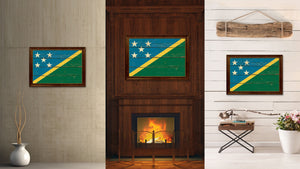 Solomon Island Country Flag Vintage Canvas Print with Brown Picture Frame Home Decor Gifts Wall Art Decoration Artwork
