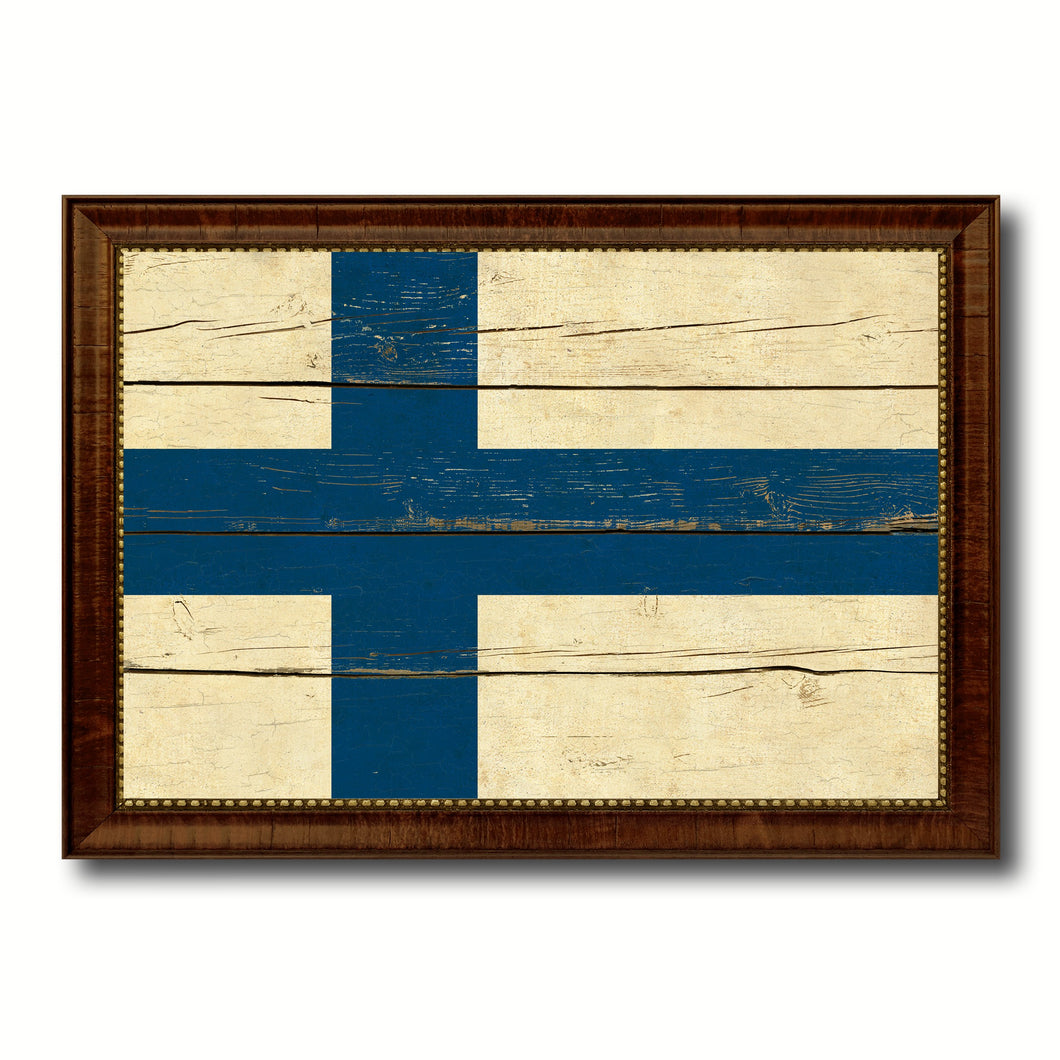 Finland Country Flag Vintage Canvas Print with Brown Picture Frame Home Decor Gifts Wall Art Decoration Artwork