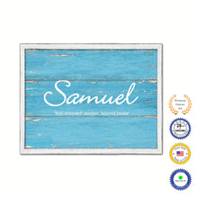 Load image into Gallery viewer, Samuel Name Plate White Wash Wood Frame Canvas Print Boutique Cottage Decor Shabby Chic
