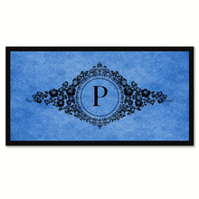 Load image into Gallery viewer, Alphabet Letter P Blue Canvas Print, Black Custom Frame
