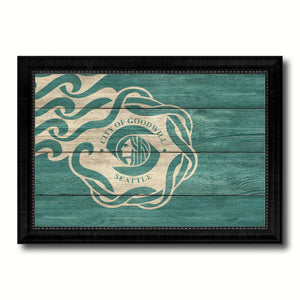 Seattle City Washington State Texture Flag Canvas Print Black Picture Frame