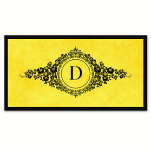 Alphabet Letter D Yellow Canvas Print, Black Custom Frame