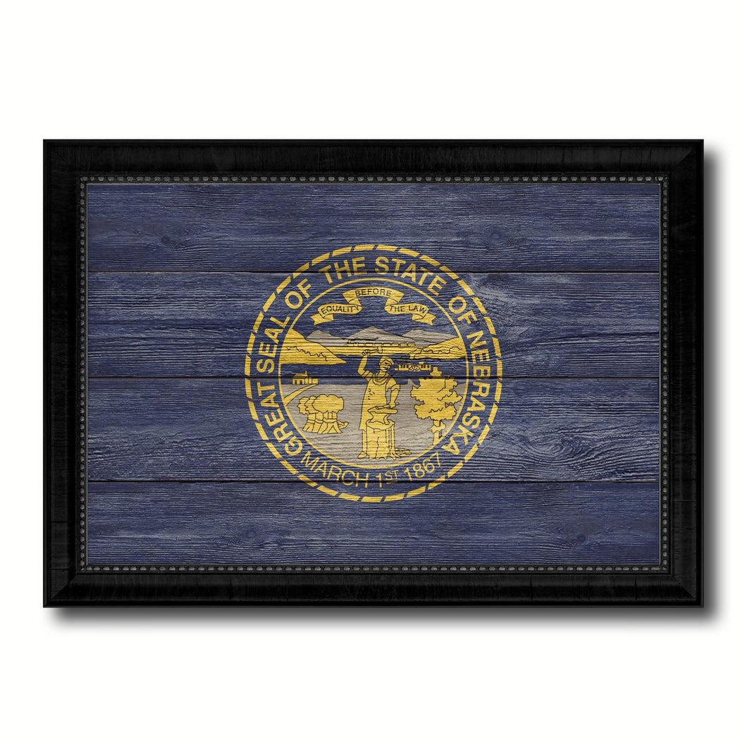 Nebraska State Flag Texture Canvas Print with Black Picture Frame Home Decor Man Cave Wall Art Collectible Decoration Artwork Gifts
