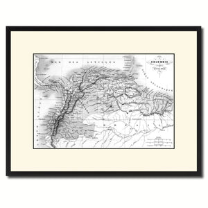 Columbia Venezuela Guianna Vintage B&W Map Canvas Print, Picture Frame Home Decor Wall Art Gift Ideas