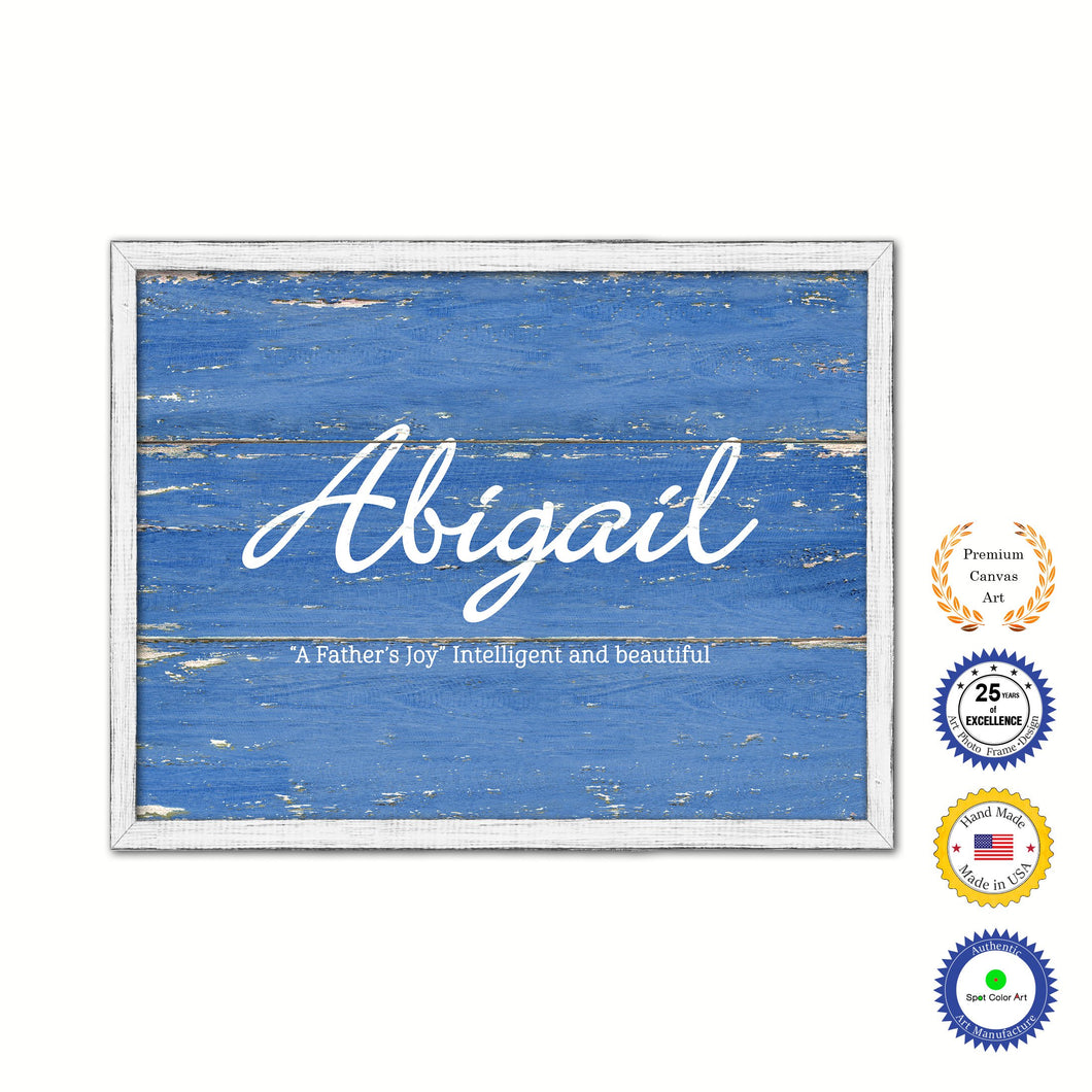 Abigail Name Plate White Wash Wood Frame Canvas Print Boutique Cottage Decor Shabby Chic