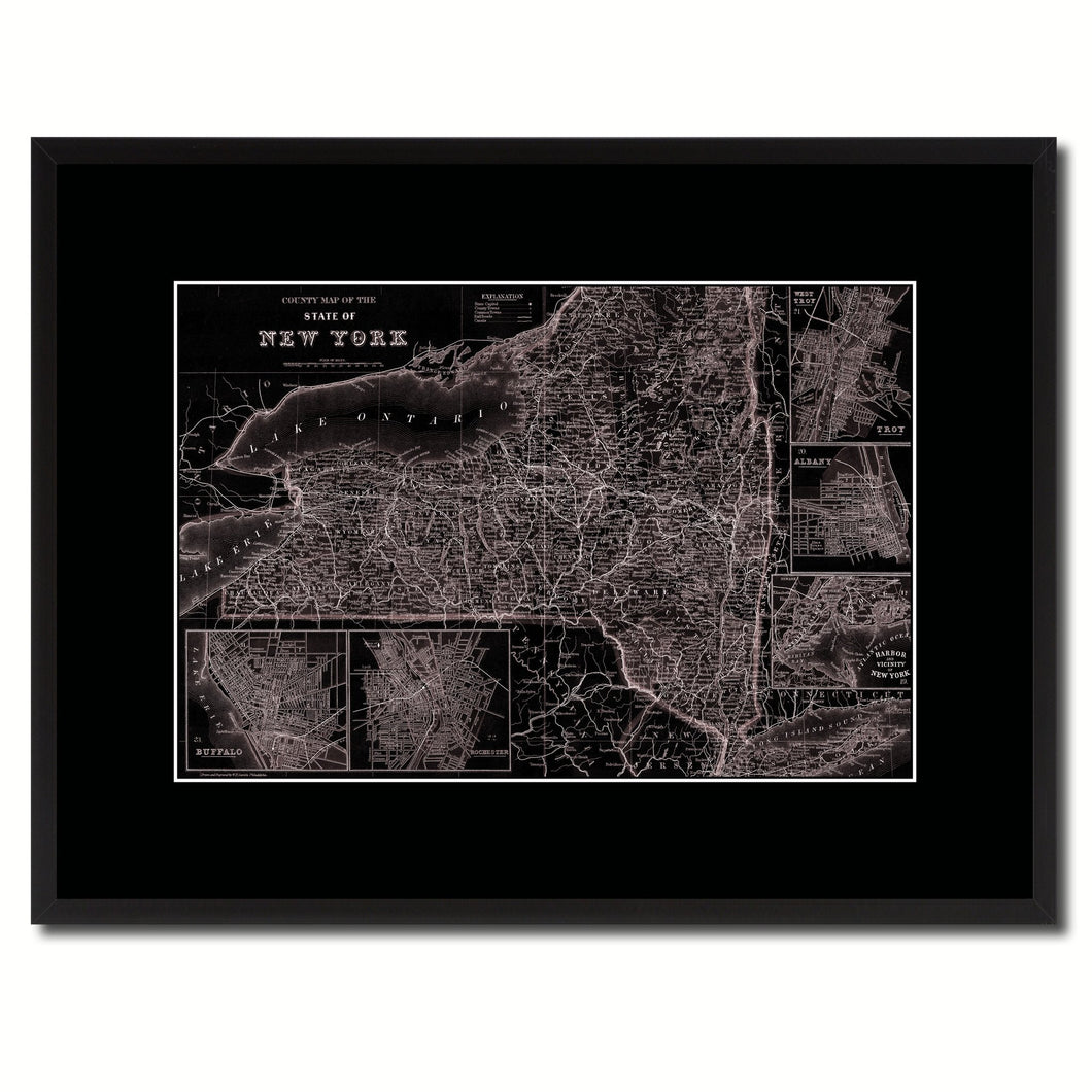 New York Vintage Vivid Sepia Map Canvas Print, Picture Frames Home Decor Wall Art Decoration Gifts