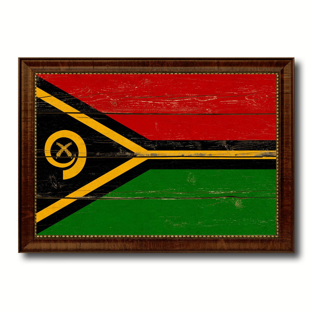 Vanuatu Country Flag Vintage Canvas Print with Brown Picture Frame Home Decor Gifts Wall Art Decoration Artwork