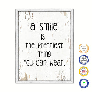 A Smile Is The Prettiest Thing You Can Wear Vintage Saying Gifts Home Decor Wall Art Canvas Print with Custom Picture Frame