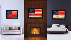 American Flag Vintage USA Canvas Print with Black Picture Frame Home Decor Man Cave Wall Art Collectible Decoration Artwork Gifts