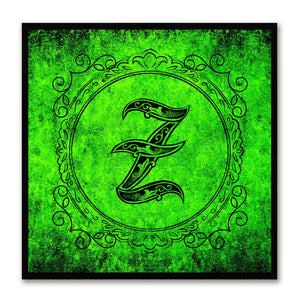 Alphabet Z Green Canvas Print Black Frame Kids Bedroom Wall Décor Home Art
