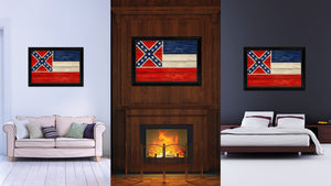 Mississippi State Flag Texture Canvas Print with Black Picture Frame Home Decor Man Cave Wall Art Collectible Decoration Artwork Gifts
