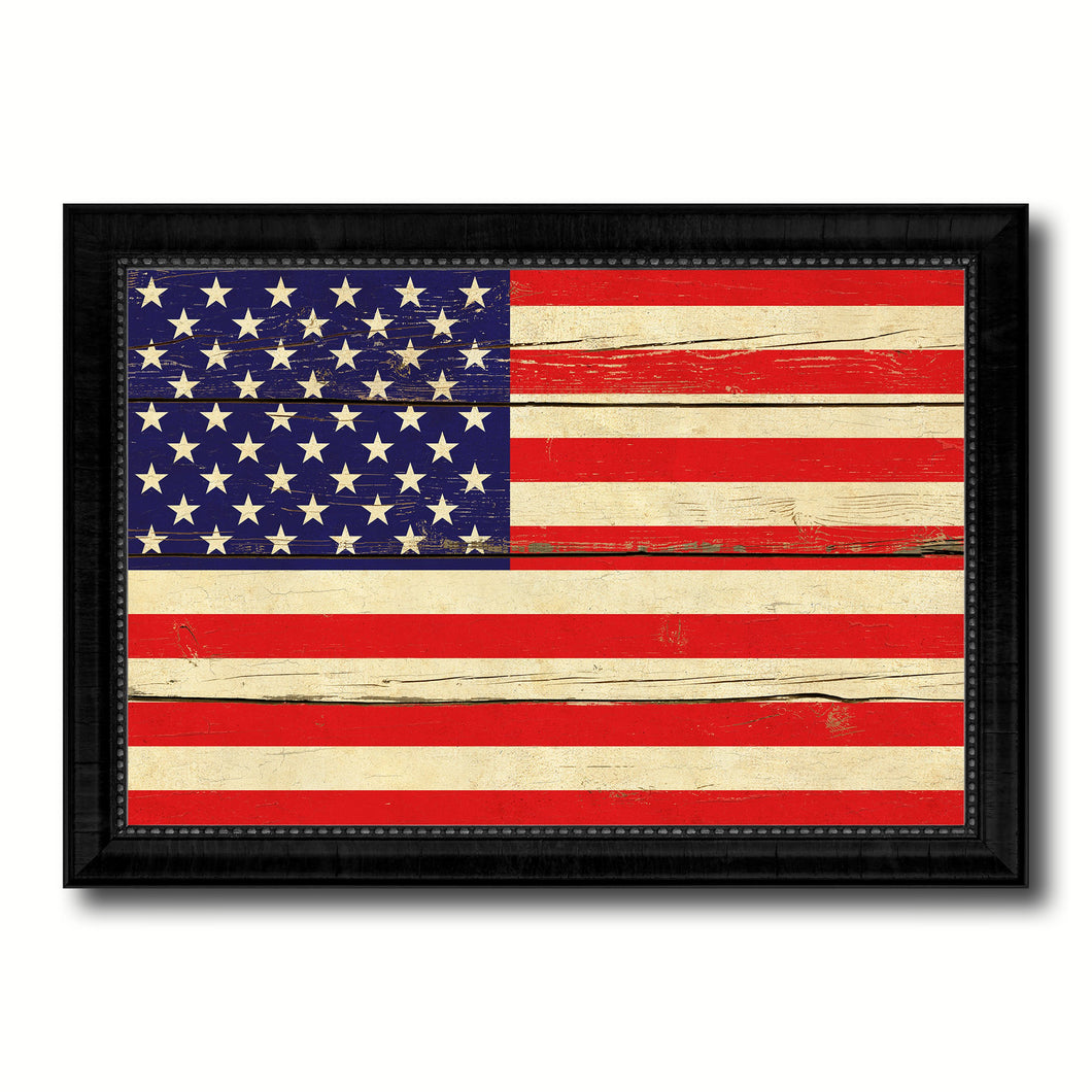USA Country Flag Vintage Canvas Print with Black Picture Frame Home Decor Gifts Wall Art Decoration Artwork