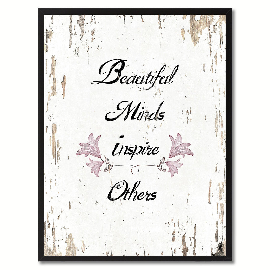 Beautiful Minds Inspire Others Saying Motivation Quote Canvas Print, Black Picture Frame Home Decor Wall Art Gifts