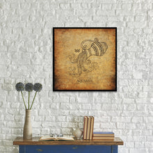 Load image into Gallery viewer, Zodiac Aquarius Horoscope Brown Canvas Print, Black Custom Frame
