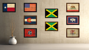 Jamaica Country Flag Vintage Canvas Print with Brown Picture Frame Home Decor Gifts Wall Art Decoration Artwork