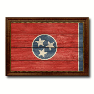 Tennessee State Flag Texture Canvas Print with Brown Picture Frame Gifts Home Decor Wall Art Collectible Decoration