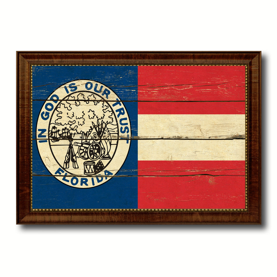 Civil War Florida Military Flag Vintage Canvas Print with Brown Picture Frame Gifts Ideas Home Decor Wall Art Decoration