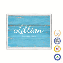 Load image into Gallery viewer, Lillian Name Plate White Wash Wood Frame Canvas Print Boutique Cottage Decor Shabby Chic
