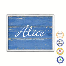 Load image into Gallery viewer, Alice Name Plate White Wash Wood Frame Canvas Print Boutique Cottage Decor Shabby Chic
