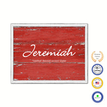 Load image into Gallery viewer, Jeremiah Name Plate White Wash Wood Frame Canvas Print Boutique Cottage Decor Shabby Chic

