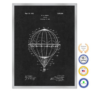 1925 Hot Air Balloon Antique Patent Artwork Silver Framed Canvas Home Office Decor Great Gift for Hot Air Balloon Lover