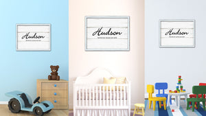 Hudson Name Plate White Wash Wood Frame Canvas Print Boutique Cottage Decor Shabby Chic