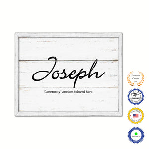 Joseph Name Plate White Wash Wood Frame Canvas Print Boutique Cottage Decor Shabby Chic