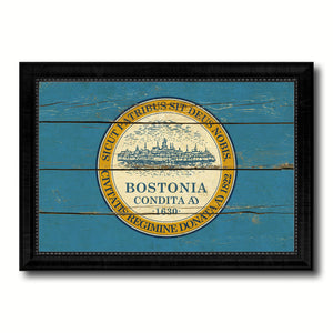 Boston City Massachusetts State Vintage Flag Canvas Print Black Picture Frame