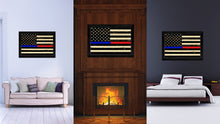 Load image into Gallery viewer, Thin Blue Line Police &amp; Thin Red Line Firefighter Respect &amp; Honor Law Enforcement First Responder American USA Flag Vintage Canvas Print with Picture Frame Home Decor Wall Art
