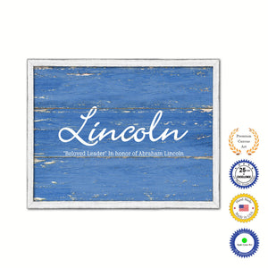 Lincoln Name Plate White Wash Wood Frame Canvas Print Boutique Cottage Decor Shabby Chic
