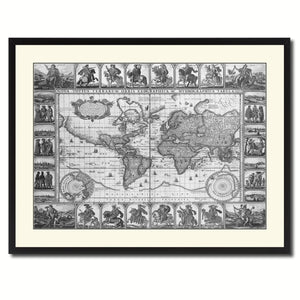 Geographic Vintage B&W Map Canvas Print, Picture Frame Home Decor Wall Art Gift Ideas