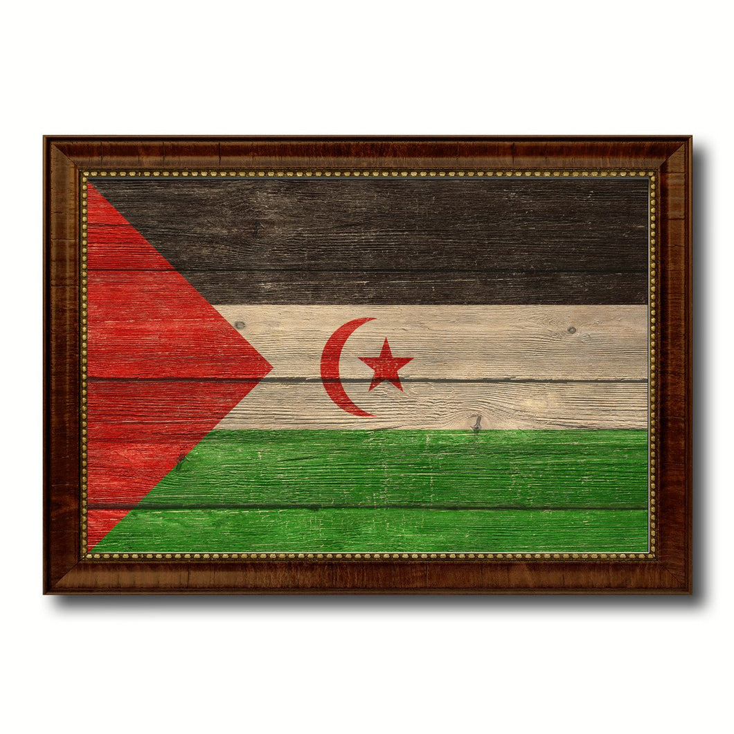 Sahrawi Arab Democratic Republic Country Flag Texture Canvas Print with Brown Custom Picture Frame Home Decor Gift Ideas Wall Art Decoration