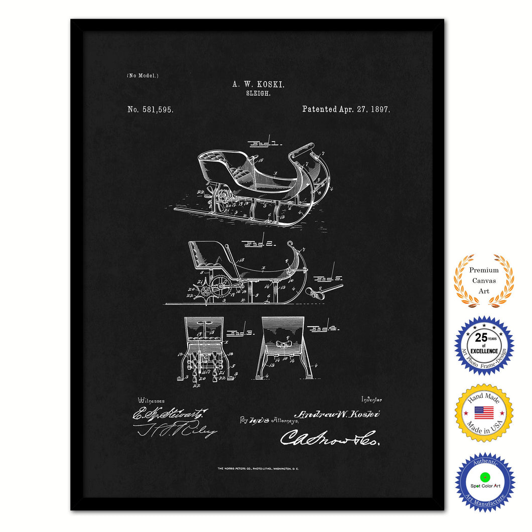 1897 Sleigh Old Patent Art Print on Canvas Custom Framed Vintage Home Decor Wall Decoration Great for Gifts
