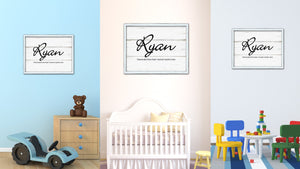 Ryan Name Plate White Wash Wood Frame Canvas Print Boutique Cottage Decor Shabby Chic
