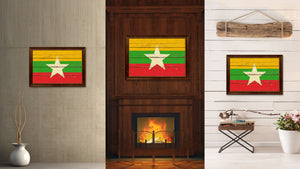 Myanmar Country Flag Vintage Canvas Print with Brown Picture Frame Home Decor Gifts Wall Art Decoration Artwork