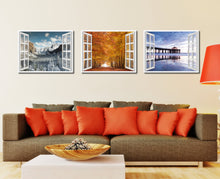 Load image into Gallery viewer, Autumn Trees Red Leaves Picture French Window Framed Canvas Print Home Decor Wall Art Collection
