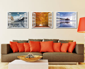 Autumn Trees Red Leaves Picture French Window Framed Canvas Print Home Decor Wall Art Collection