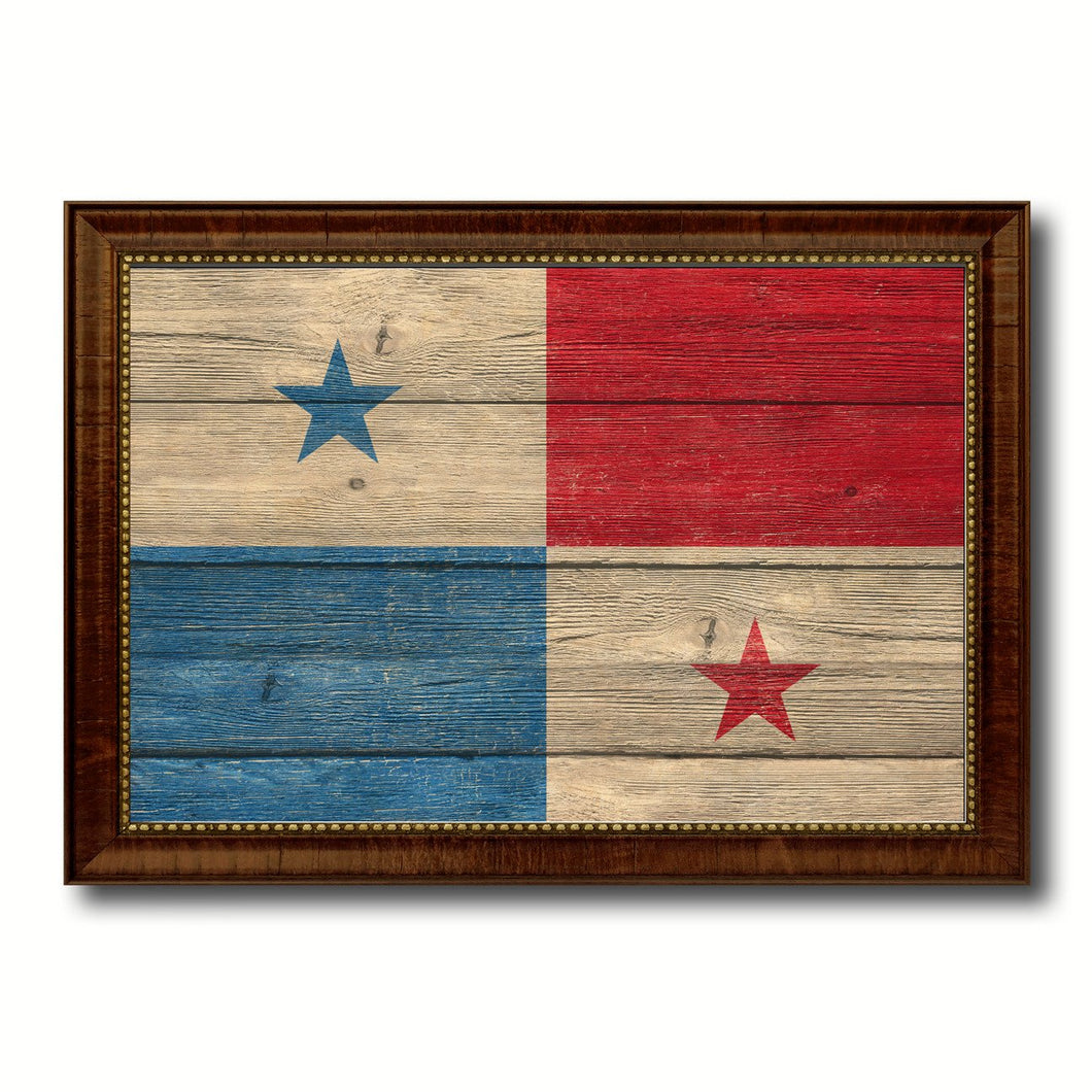 Panama Country Flag Texture Canvas Print with Brown Custom Picture Frame Home Decor Gift Ideas Wall Art Decoration