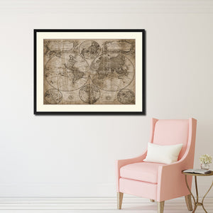 World Vintage Sepia Map Canvas Print, Picture Frame Gifts Home Decor Wall Art Decoration