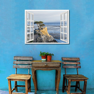 Monterey Beach View Picture French Window Framed Canvas Print Home Decor Wall Art Collection